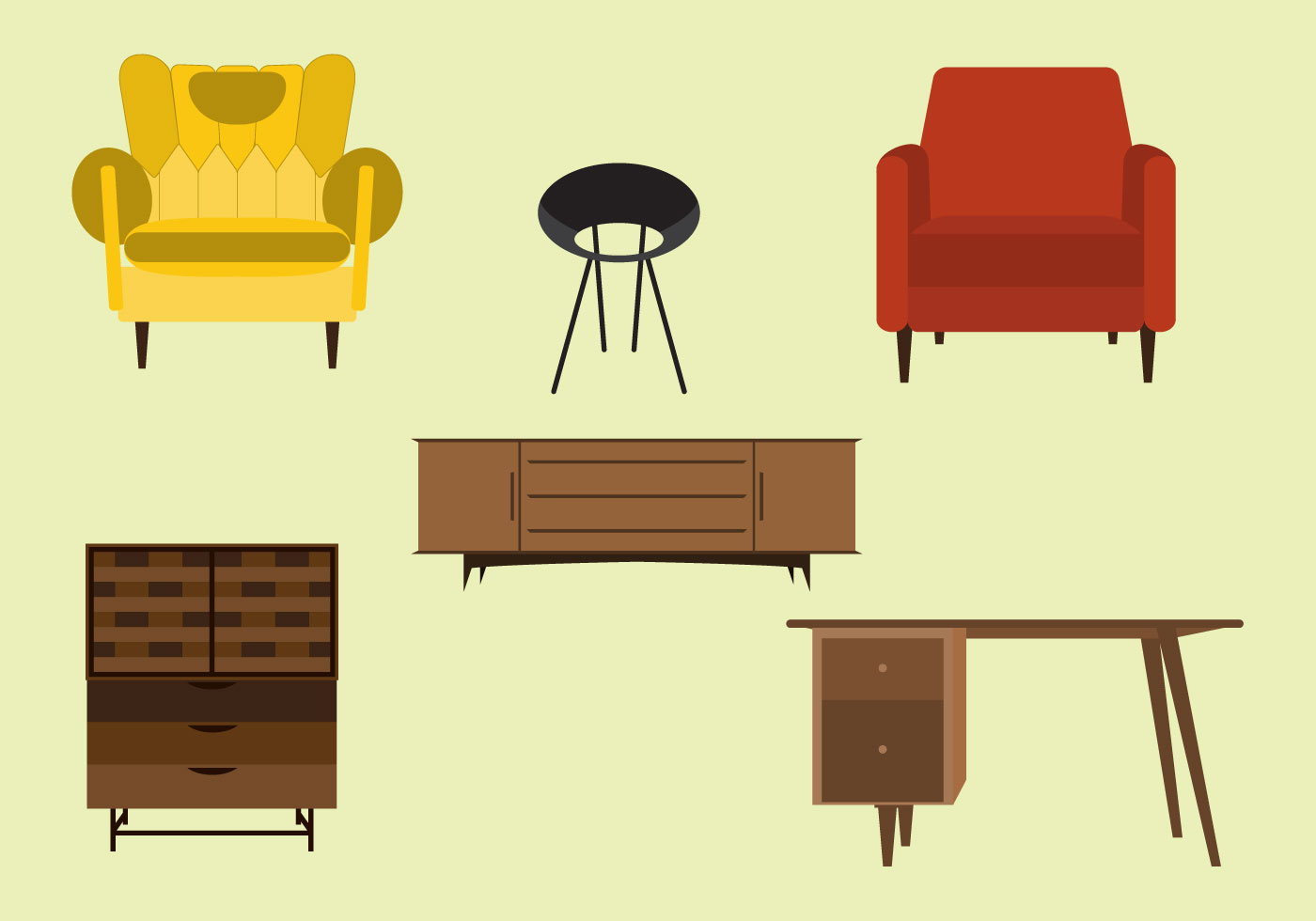 Vector Set of Mid Century Furnitures - Download Free 