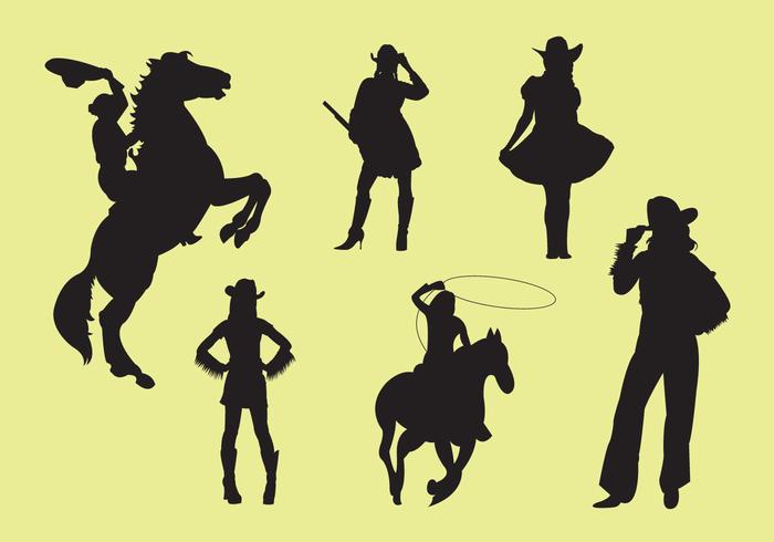 Vector Illustration of Cowgirl Silhouettes