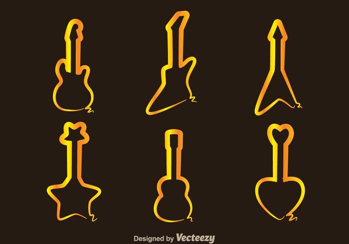 Iconos de la línea de oro de la guitarra vector