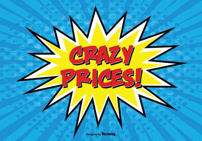 Comic Style Promocional '' Crazy Prices '' Ilustración vector