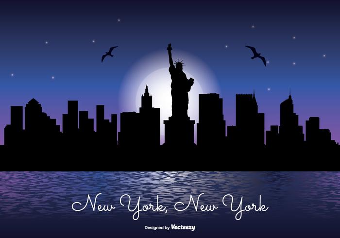 Ilustración del horizonte nocturno de Nueva York vector