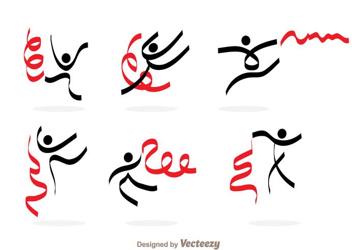 Gymnast With Ribbon Icons vector