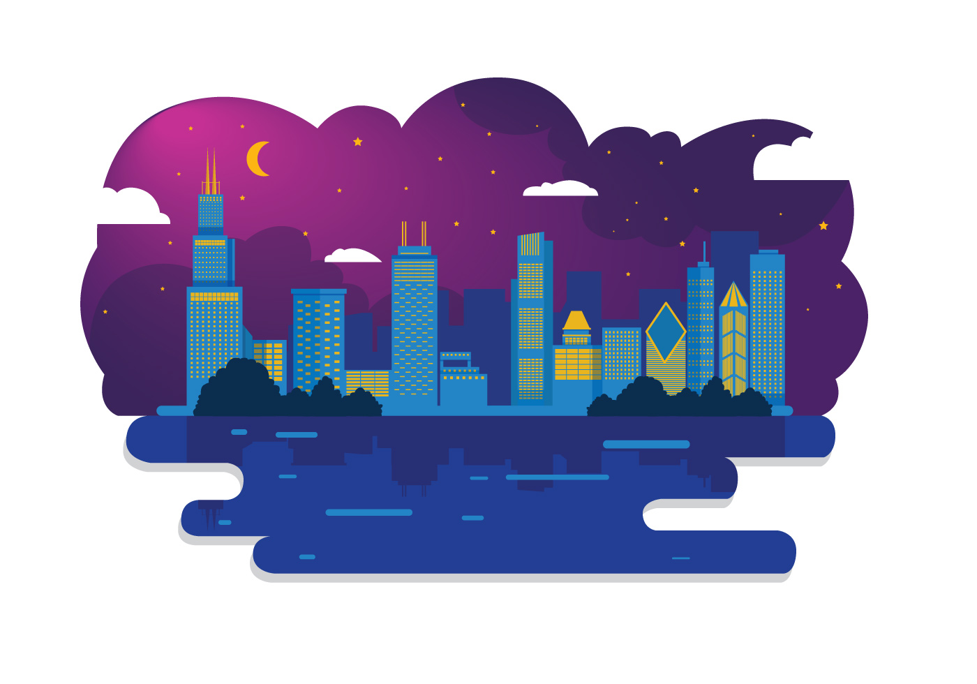 Chicago Skyline Night Vector - Download Free Vector Art, Stock Graphics