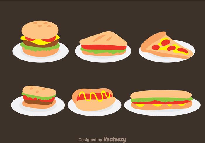 Fast Food On Plate Vectors