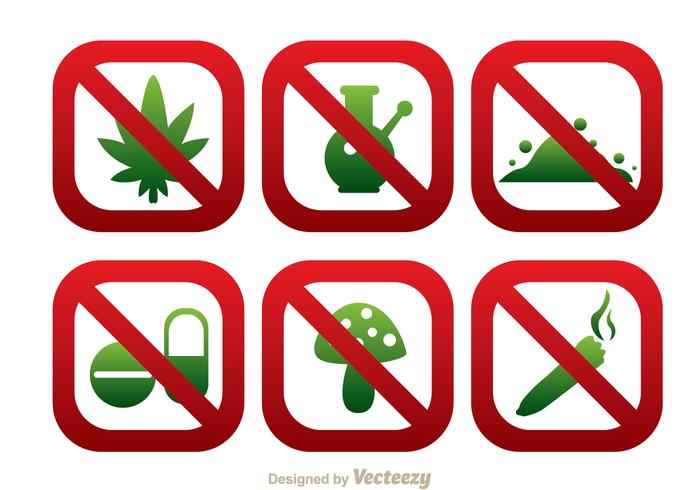 No Drugs Round Square SIgn Icons vector