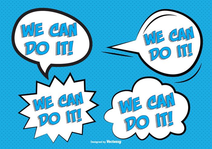 Comic Style '' We Can Do It'' Labels Comic Style '' We Can Do It'' Labels