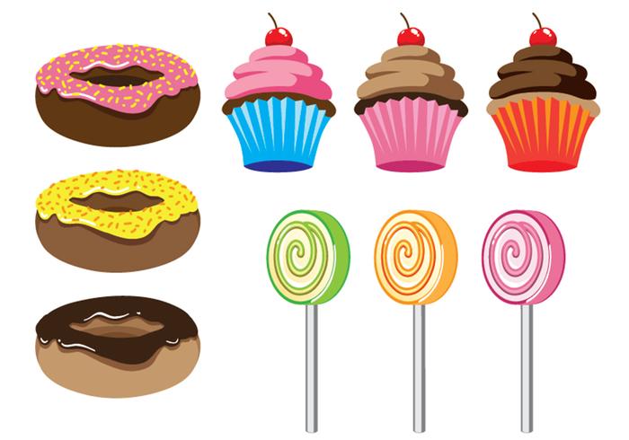 Donuts, Cupcakes, and Lolipop Vectors Donuts, Cupcakes, and Lolipop Vectors
