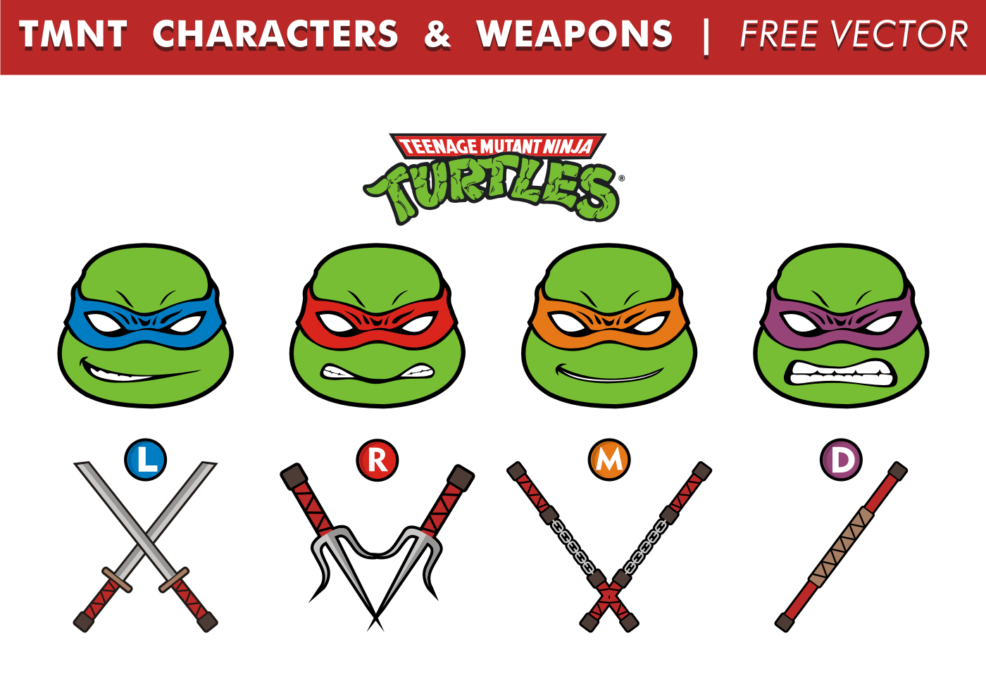 TMNT Characters Weapons Free Vector 97795 Vector Art at Vecteezy