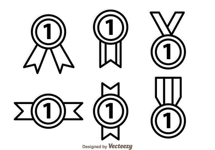 First Place Ribbon Outline Icons vector