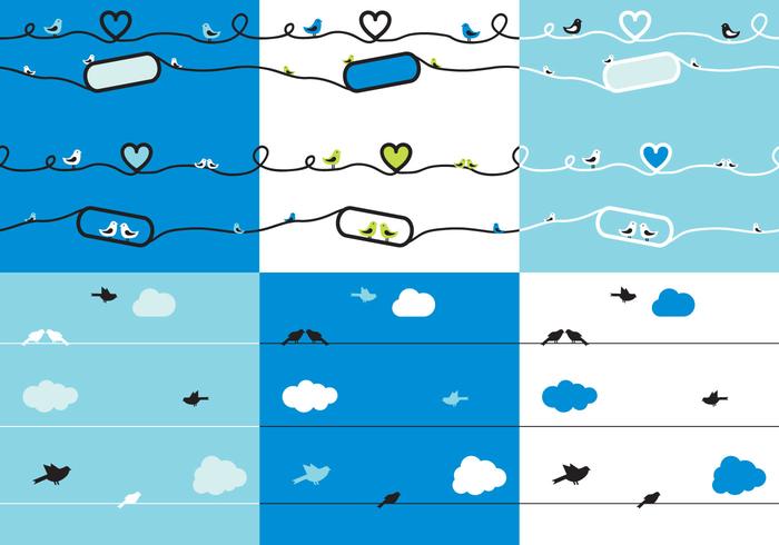 Set Silhouette of Birds on Wires  vector