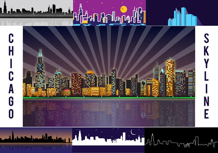 Free Chicago Skyline Night Vector