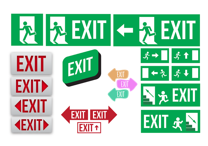 Emergency Exit Sign Collection Vector