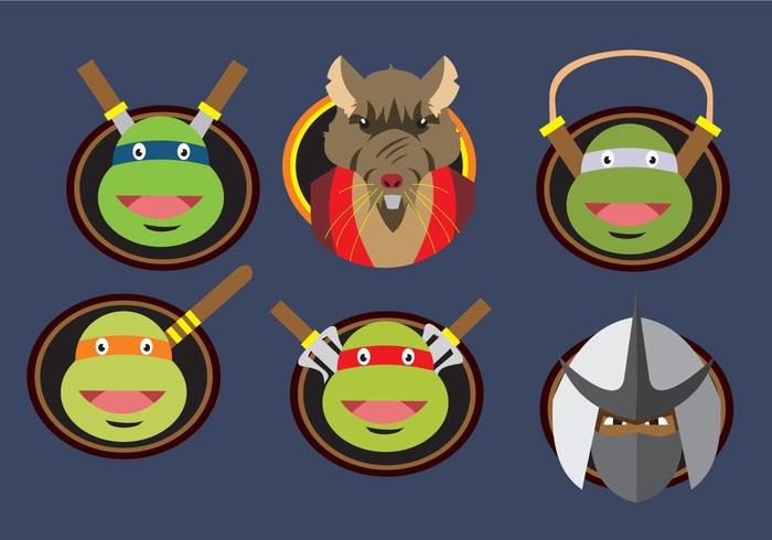 Insignias de personajes de tortugas Ninja vector