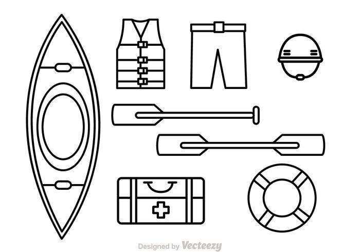 River Rafting Outline Icons vector