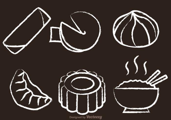 Chinese Food Chalk Drawn Vectors