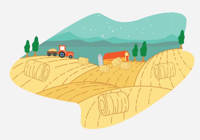 Hay Bale Farm Vector Scene 