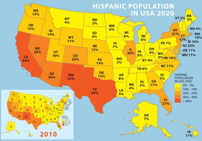 Hispanic Population In USA vector