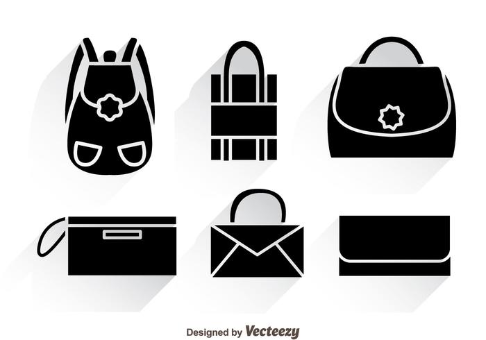 Iconos negros del bolso con sombras vector