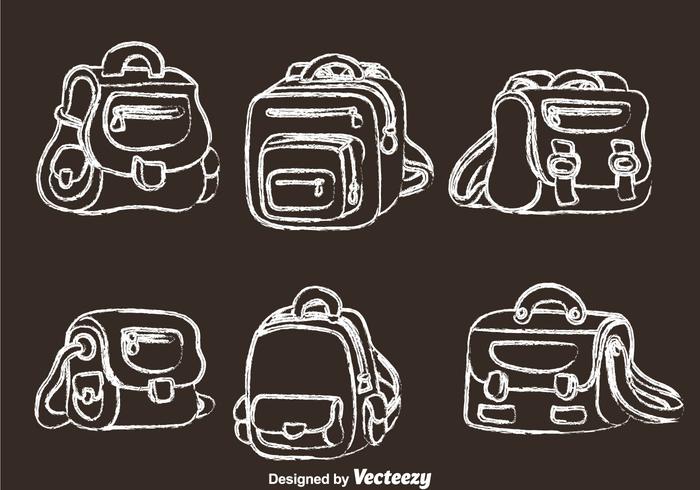 Bolsa de escuela Iconos dibujados con tiza vector