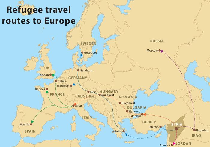 Vector Refugee Routes To Europe