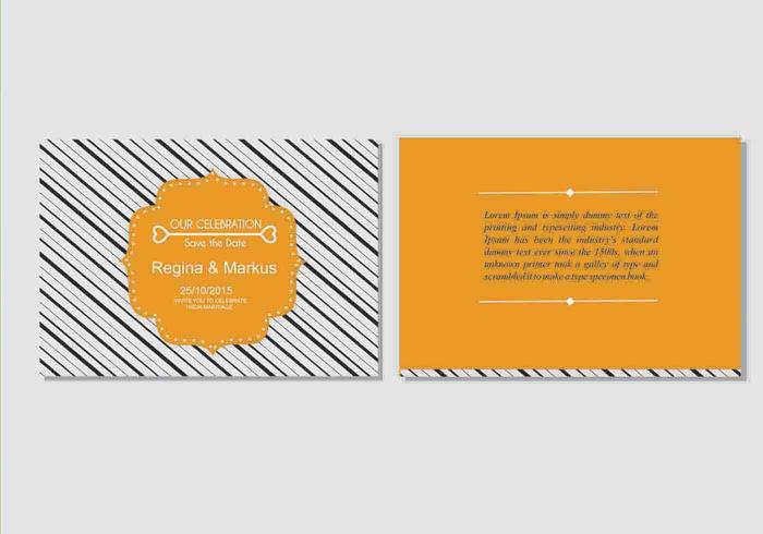 Bold Orange Wedding Invitation Vector Template 