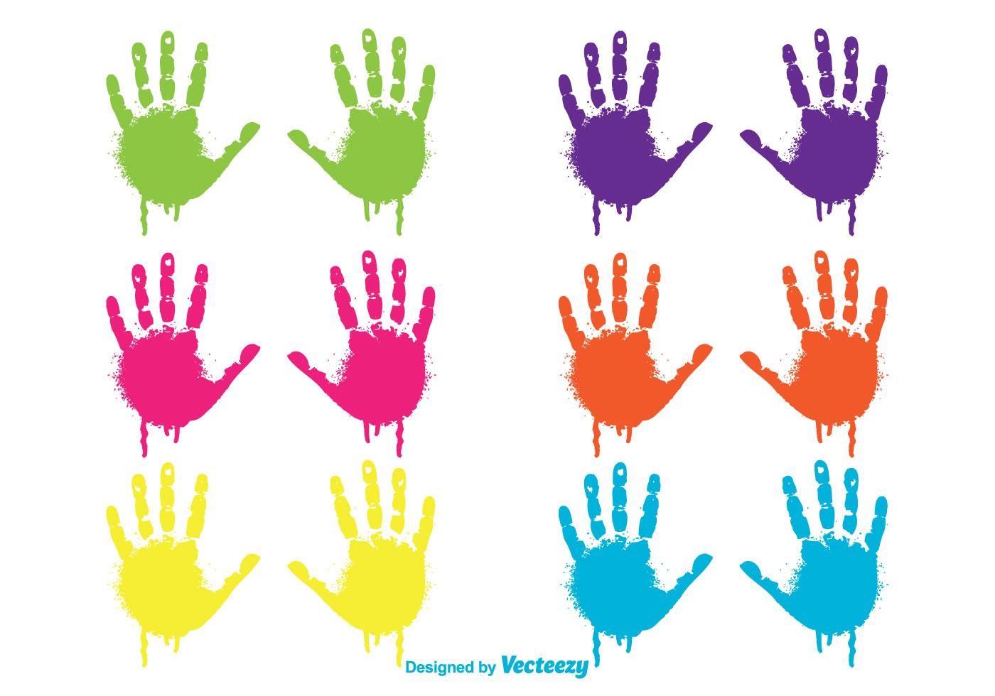 Colorful Dripping Child Handprints Set.