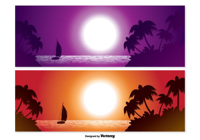 Tropical Scene Banner Set vector