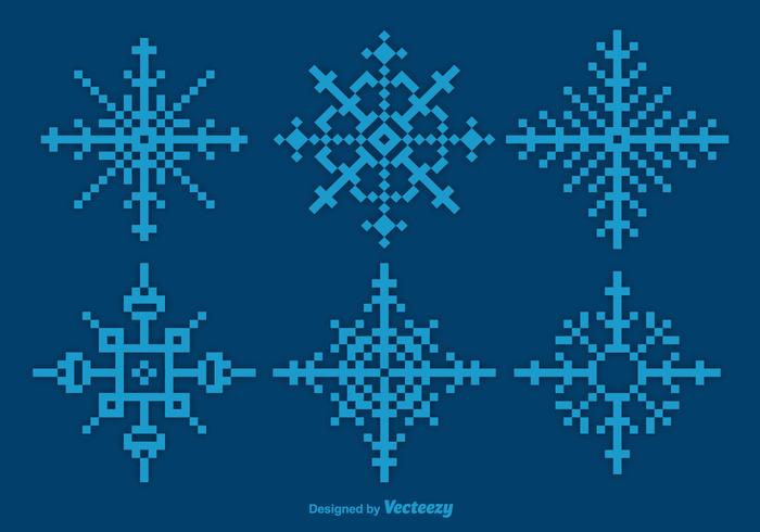 Pixeles blue snowflakes vector