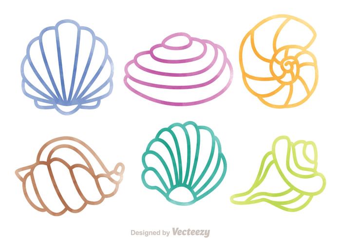 Pearl Shell Colorful Outline Set vector