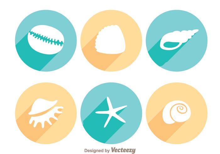 Starfish And Shell Long Shadow icons vector