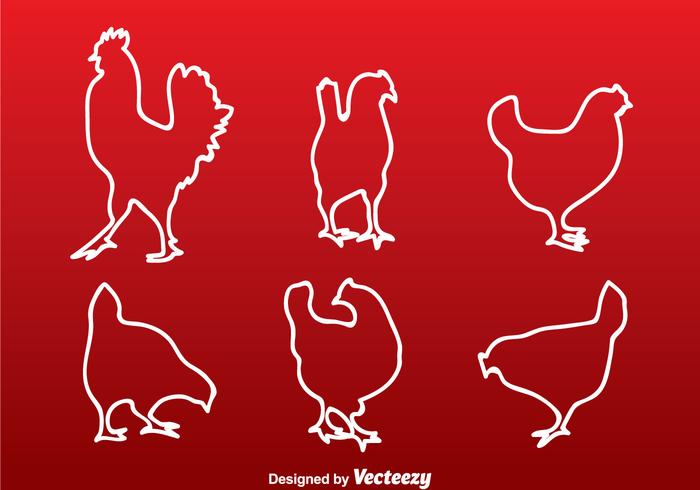 Chicken White Line Silhouette vector