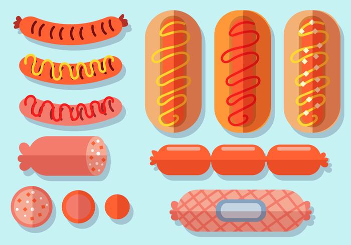 Conjunto de iconos de Bratwurst plano vector