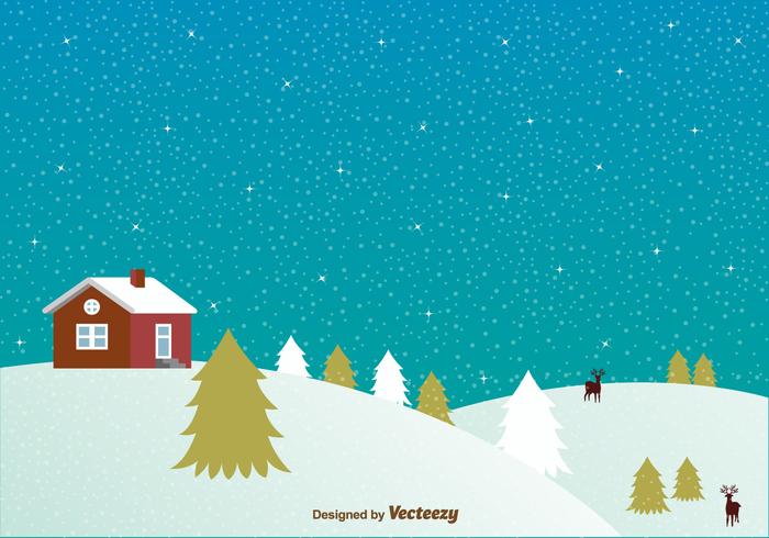 Snowy night with house background vector