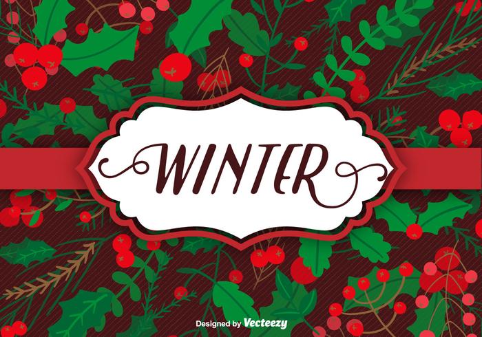 Christmas plants background and label vector