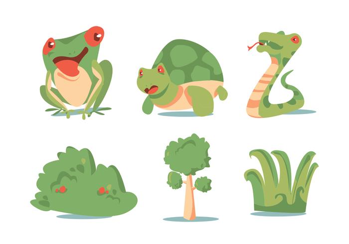 Green Plant and Animal Vector Set Green Plant and Animal Vector Set