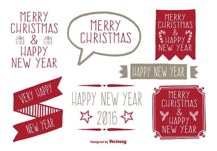 Hand Drawn Style Christmas Label Set vector