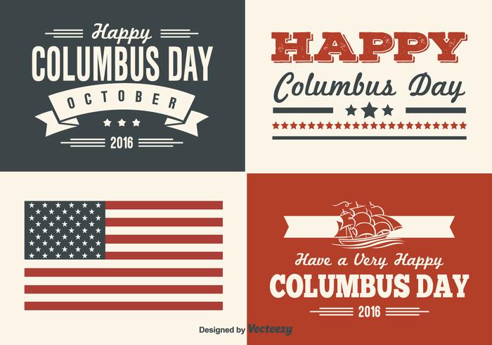 Columbus Day Retro Style Label Set vector