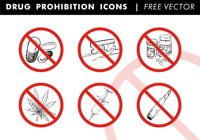 Drug Prohibition Icons Free Vector