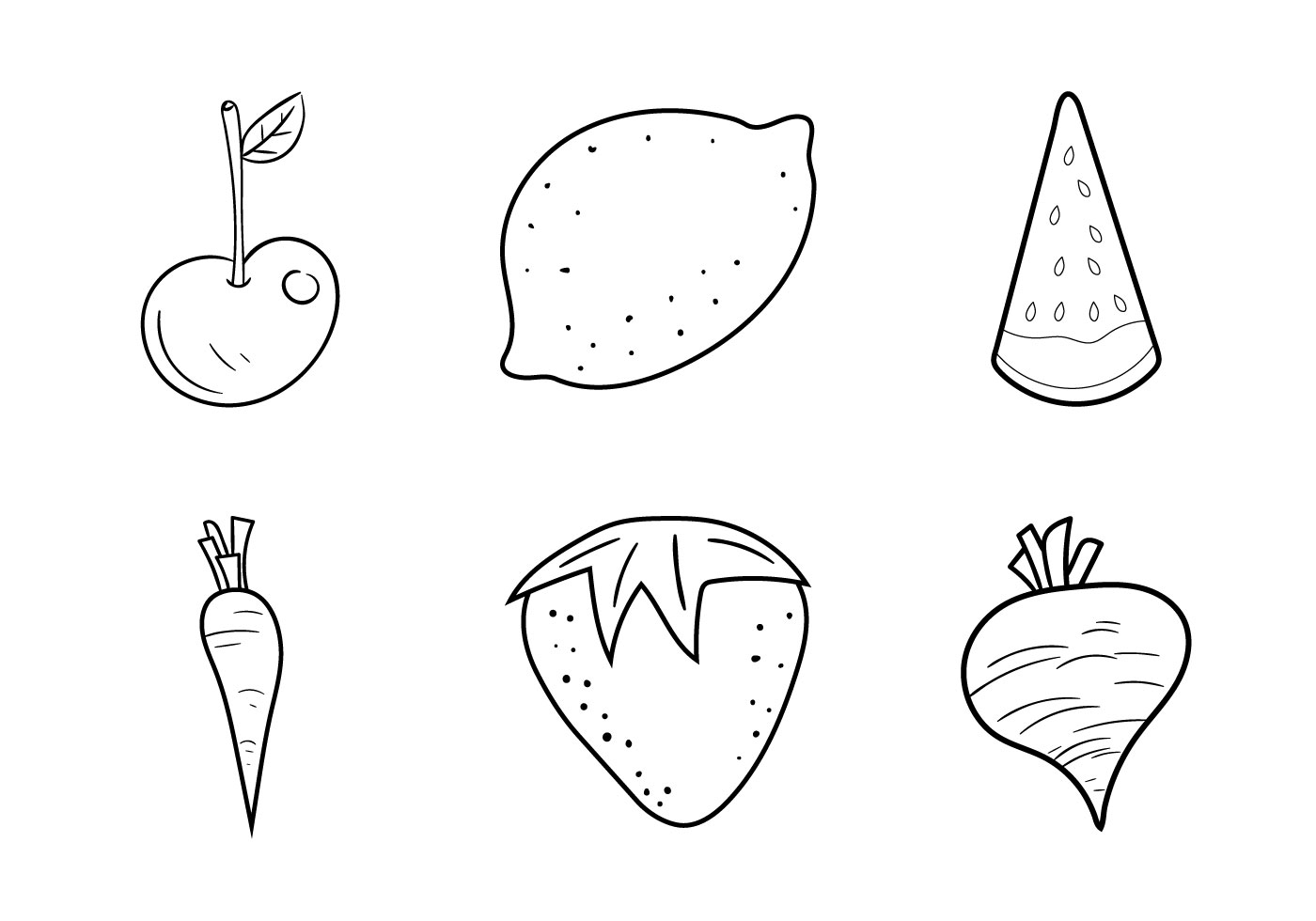 Download Free Fruit and Veggie Coloring Pages Vector Illustration ...