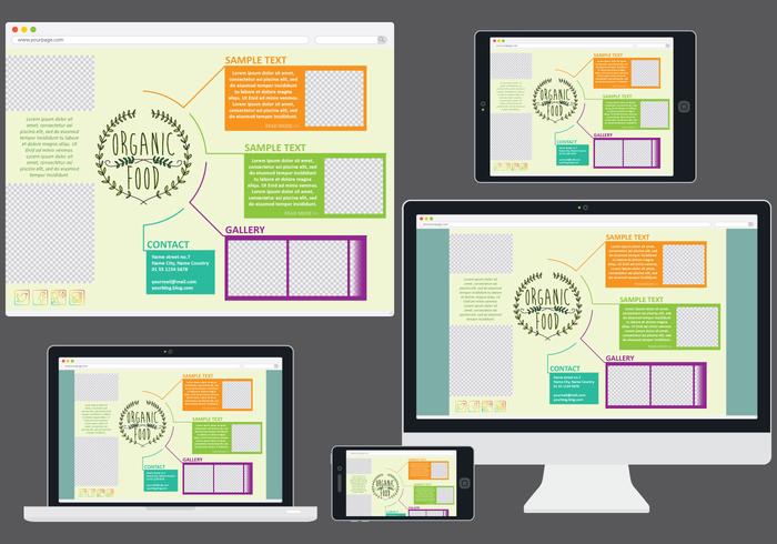 Plantilla de Web de alimentos en dispositivos vector