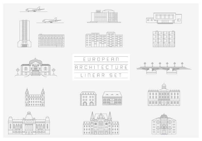 Free Vector Collection of Linear Icons and Illustrations with Buildings