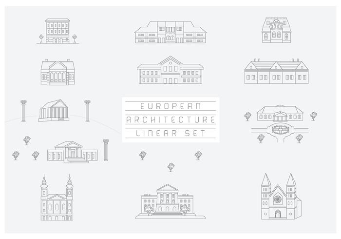 Free Vector Collection of Linear Icons and Illustrations with Buildings