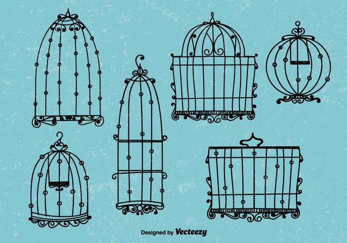 Doodle vintage style bird cage vectors