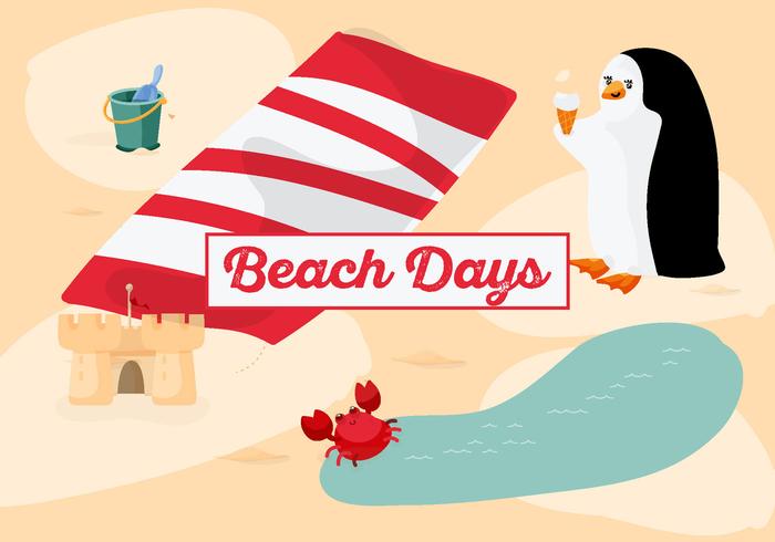 Free Beach Time Background with Cute Penguin vector