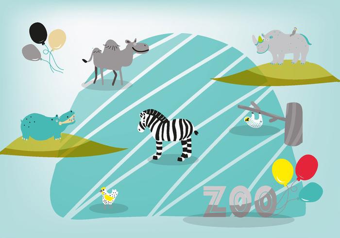 Cute Hand Drawn Zoo Animals Vector Background