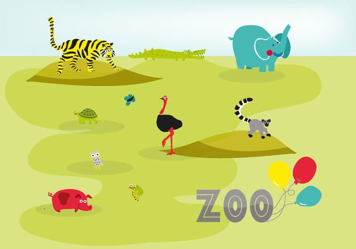 Cute Hand Drawn Zoo Animals Vector Background