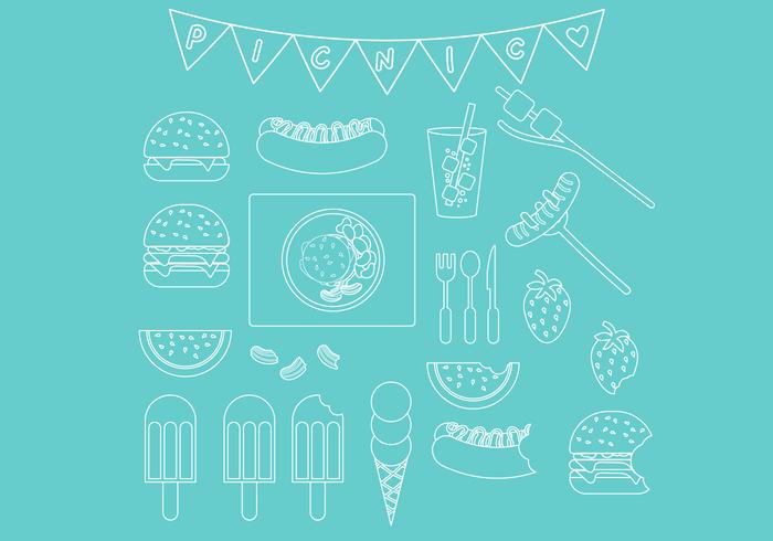 Picnic Line Icon Set vector