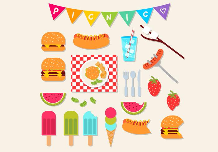 Conjunto de iconos de picnic vector