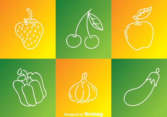 Iconos de contorno de frutas y verduras vector