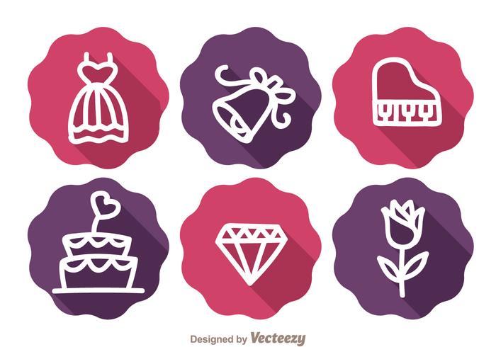 Wedding Long Shadow Icons vector